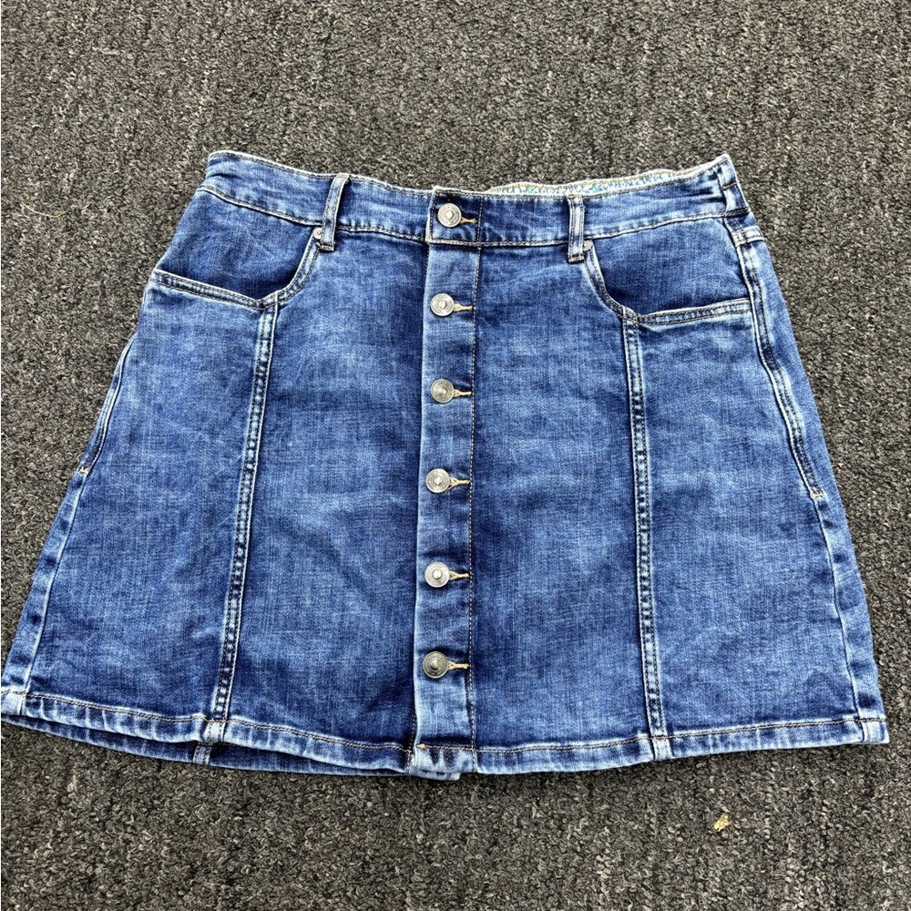 Aerie Classic Blue Button-Front A-Line Skirt